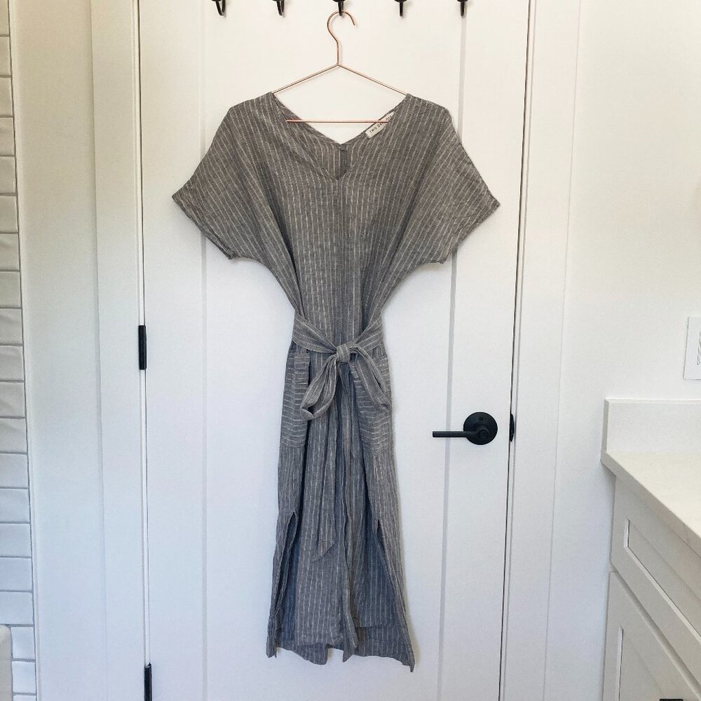 ❌SOLD❌ Two Days Off Haruko Dress size S in a Gray/White Stripe Pattern
